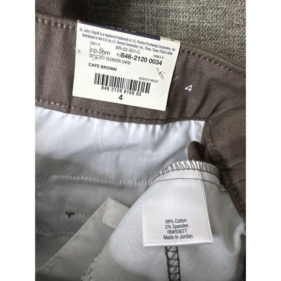 St. Johns Bay Womens Cafe Brown Capri Pants Size 4 Comfortable Easy Fit Pockets - Picture 4 of 7